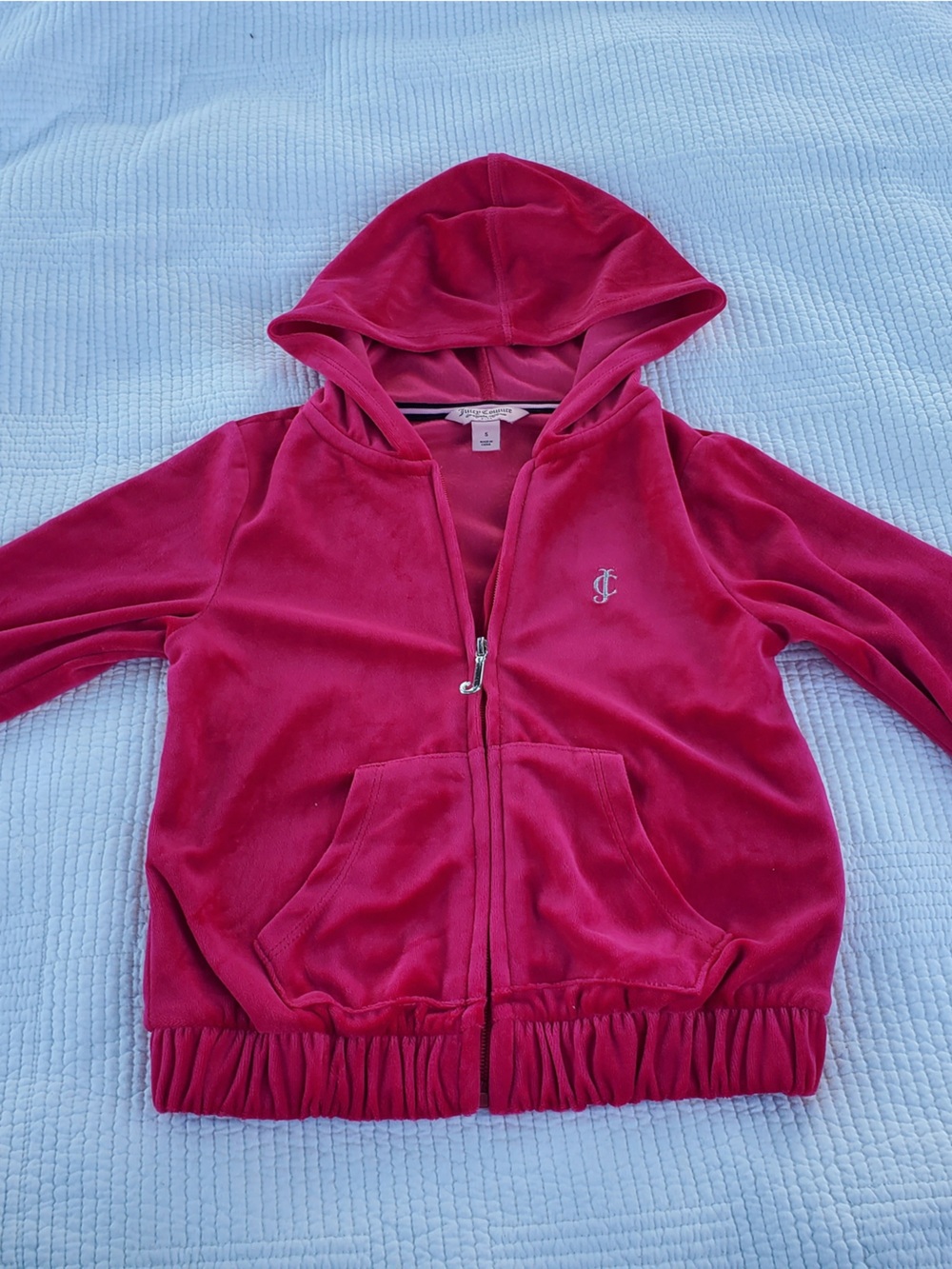 Juicy Couture Girls' Raspberry Velour Zip Hoodie